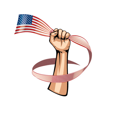 USA flag and hand on white background. Vector illustration.のイラスト素材