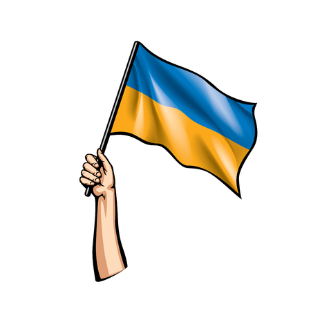 Ukraine flag and hand on white background. Vector illustration.のイラスト素材
