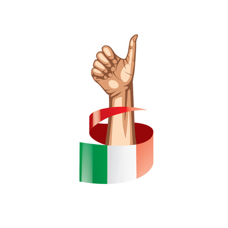 Italy flag and hand on white background. Vector illustration.のイラスト素材