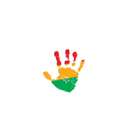Bolivia flag and hand on white background. Vector illustration.のイラスト素材