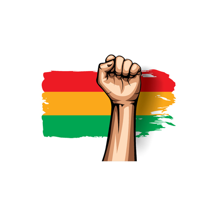 Bolivia flag and hand on white background. Vector illustration.のイラスト素材