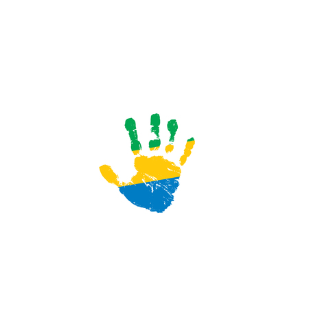Gabon flag and hand on white background. Vector illustration.のイラスト素材