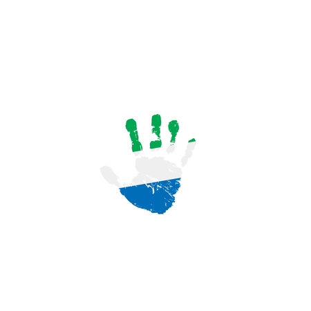 Sierra Leone flag and hand on white background. Vector illustration.のイラスト素材