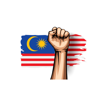 Malaysia flag and hand on white background. Vector illustration.のイラスト素材