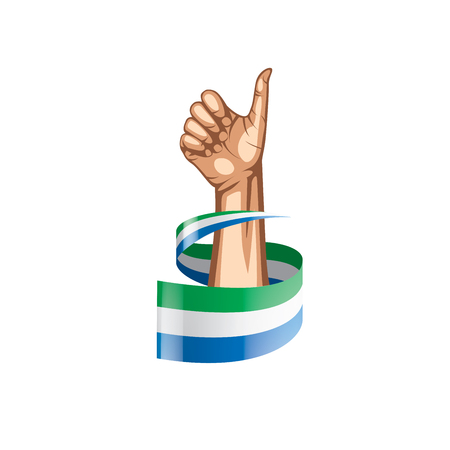 Sierra Leone flag and hand on white background. Vector illustration.のイラスト素材