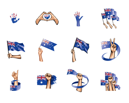 Australia flag and hand on white background. Vector illustration.のイラスト素材