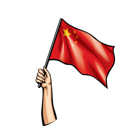 China flag and hand on white background. Vector illustration.のイラスト素材