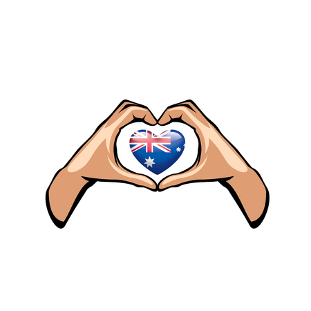 Australia flag and hand on white background. Vector illustration.のイラスト素材