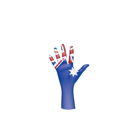 Australia flag and hand on white background. Vector illustration.のイラスト素材