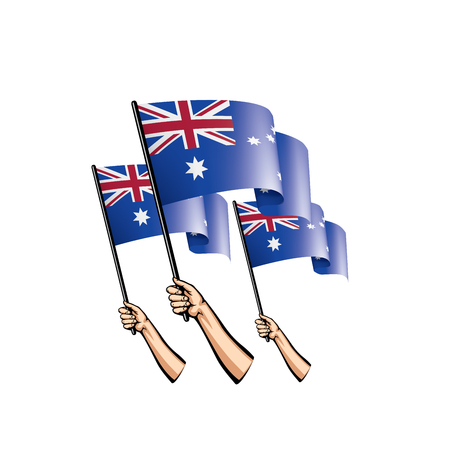 Australia flag and hand on white background. Vector illustrationのイラスト素材