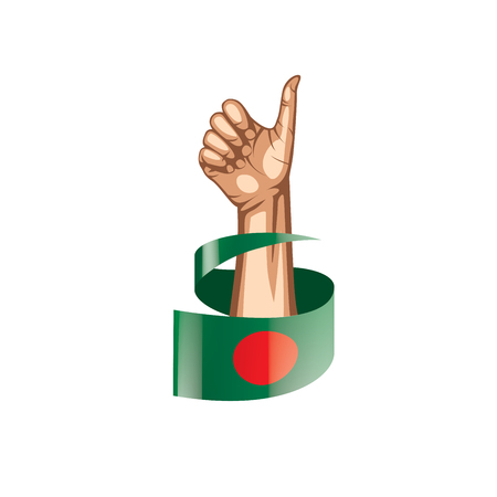 Bangladesh flag and hand on white background. Vector illustration.のイラスト素材