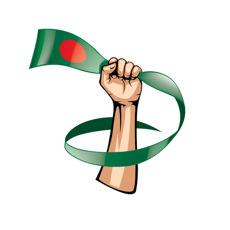 Bangladesh flag and hand on white background. Vector illustration.のイラスト素材