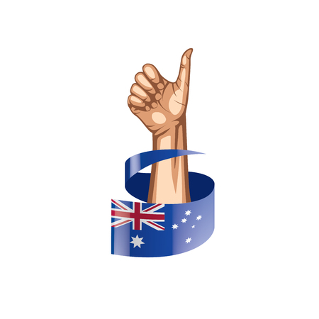 Australia flag and hand on white background. Vector illustration.のイラスト素材