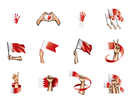 Bahrain flag and hand on white background. Vector illustration.のイラスト素材