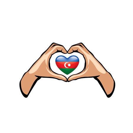 Azerbaijan flag and hand on white background. Vector illustration.のイラスト素材