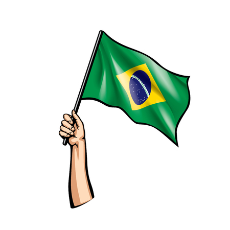 Brazil flag and hand on white background. Vector illustration.のイラスト素材