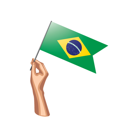 Brazil flag and hand on white background. Vector illustration.のイラスト素材