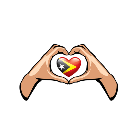 east timor flag and hand on white background. Vector illustration.のイラスト素材