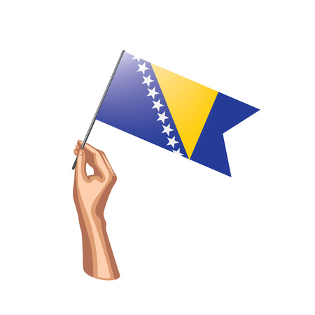 Bosnia and Herzegovina flag and hand on white background. Vector illustration.のイラスト素材