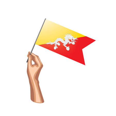 Bhutan flag and hand on white background. Vector illustration.のイラスト素材