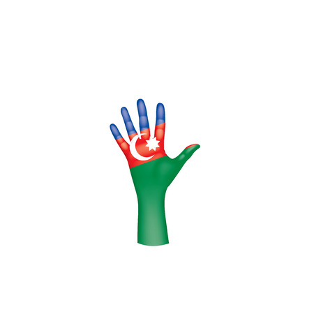Azerbaijan flag and hand on white background. Vector illustration.のイラスト素材