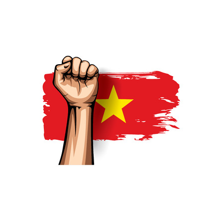 Vietnam flag and hand on white background. Vector illustration.のイラスト素材