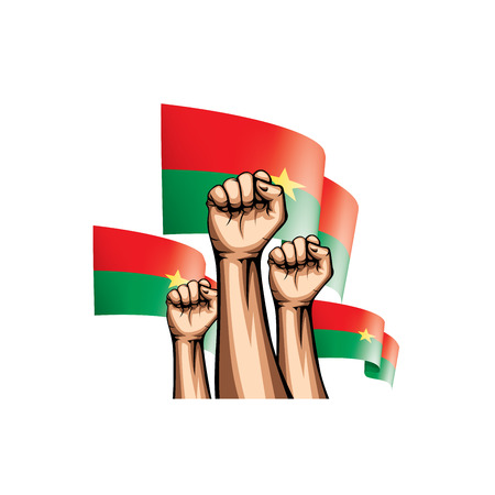 Burkina Faso flag and hand on white background. Vector illustration.のイラスト素材
