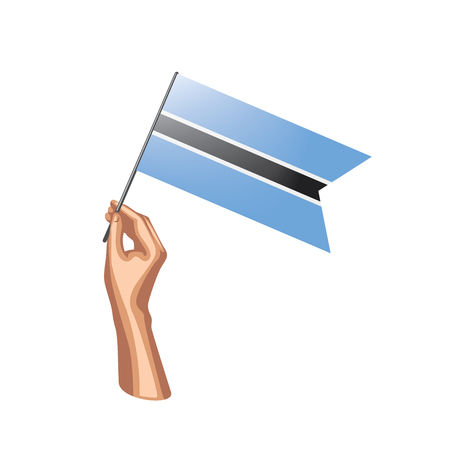 Botswana flag and hand on white background. Vector illustration.のイラスト素材