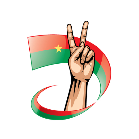Burkina Faso flag and hand on white background. Vector illustration.のイラスト素材