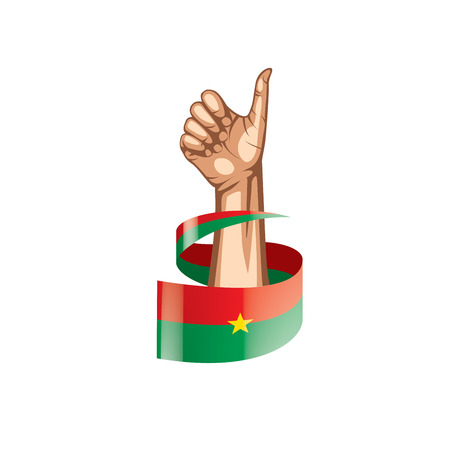 Burkina Faso flag and hand on white background. Vector illustration.のイラスト素材