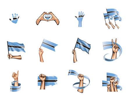 Botswana flag and hand on white background. Vector illustration.のイラスト素材