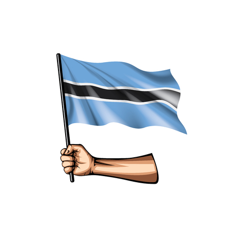 Botswana flag and hand on white background. Vector illustration.のイラスト素材
