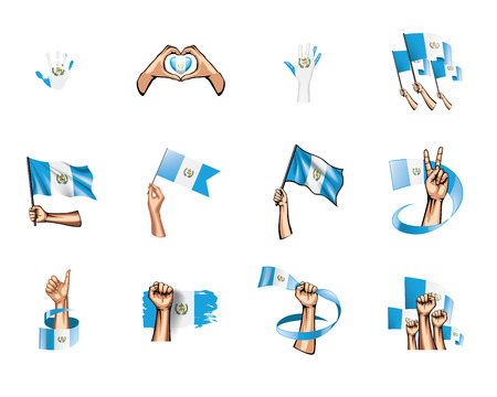 Guatemala flag and hand on white background. Vector illustration.のイラスト素材