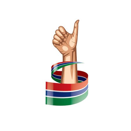 Gambia flag and hand on white background. Vector illustration.のイラスト素材