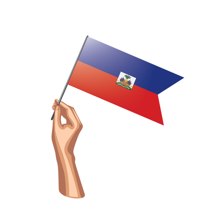 Haiti flag and hand on white background. Vector illustration.のイラスト素材