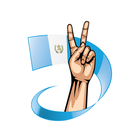 Guatemala flag and hand on white background. Vector illustration.のイラスト素材