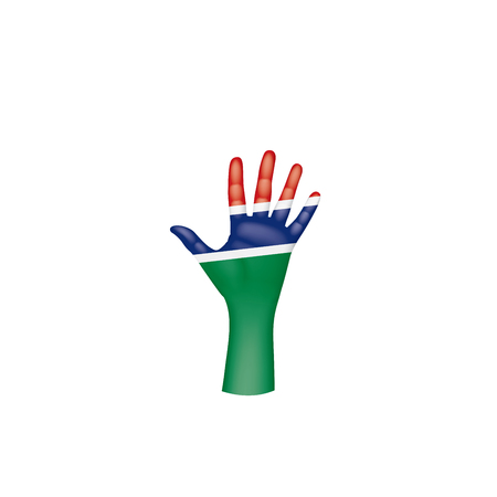 Gambia flag and hand on white background. Vector illustration.のイラスト素材
