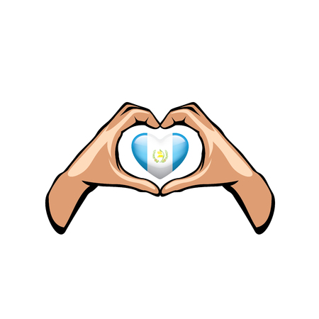Guatemala flag and hand on white background. Vector illustration.のイラスト素材