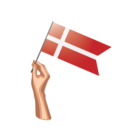 Denmark flag and hand on white background. Vector illustration.のイラスト素材