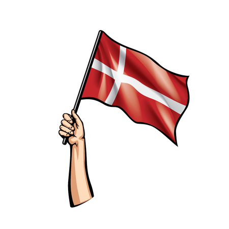 Denmark flag and hand on white background. Vector illustration.のイラスト素材