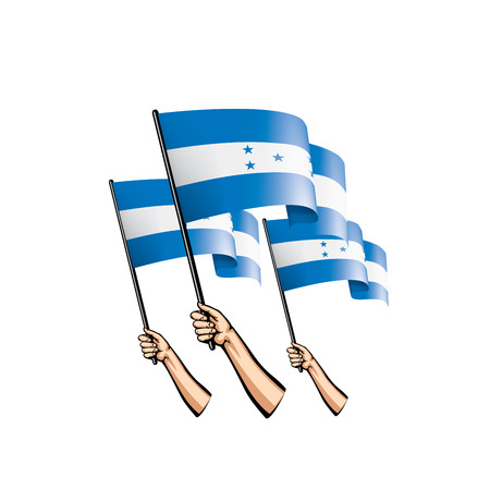 Honduras flag and hand on white background. Vector illustration.のイラスト素材