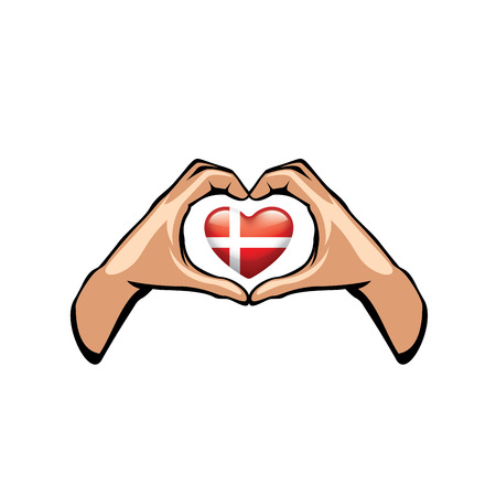 Denmark flag and hand on white background. Vector illustration.のイラスト素材