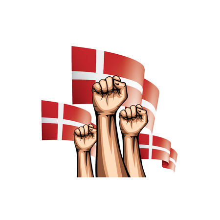 Denmark flag and hand on white background. Vector illustration.のイラスト素材