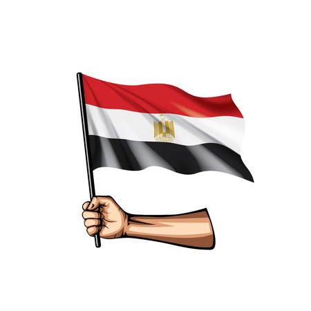 Egypt flag and hand on white background. Vector illustration.のイラスト素材