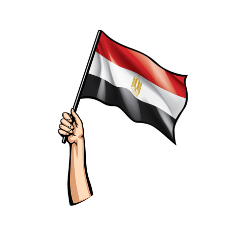 Egypt flag and hand on white background. Vector illustration.のイラスト素材