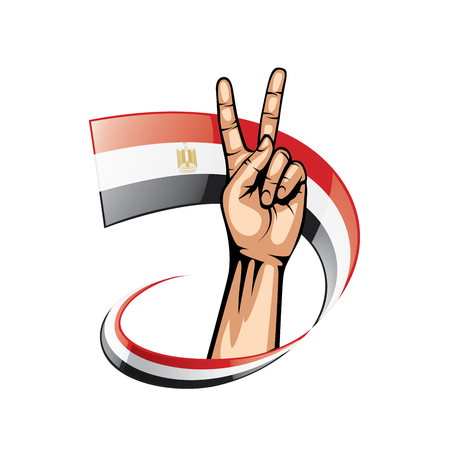 Egypt flag and hand on white background. Vector illustration.のイラスト素材