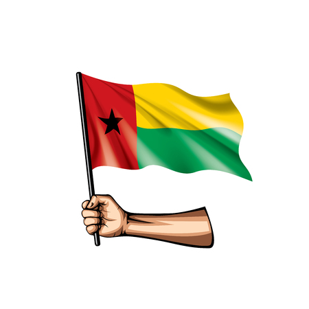 Guinea Bissau flag and hand on white background. Vector illustration.のイラスト素材
