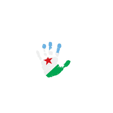 Djibouti flag and hand on white background. Vector illustrationのイラスト素材