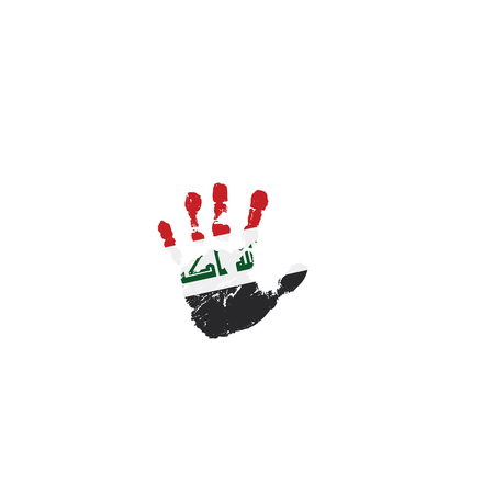 Iraqi flag and hand on white background. Vector illustrationのイラスト素材