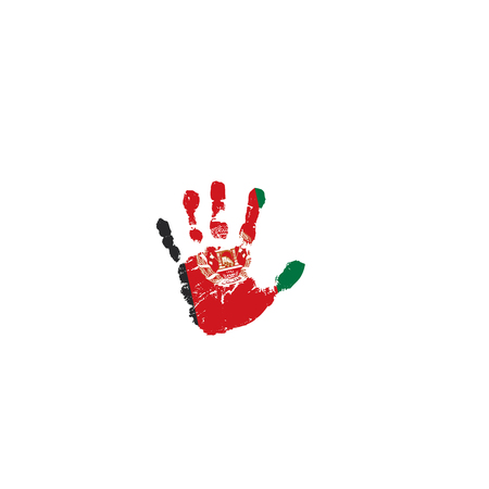 Afghanistan flag and hand on white background. Vector illustration.のイラスト素材
